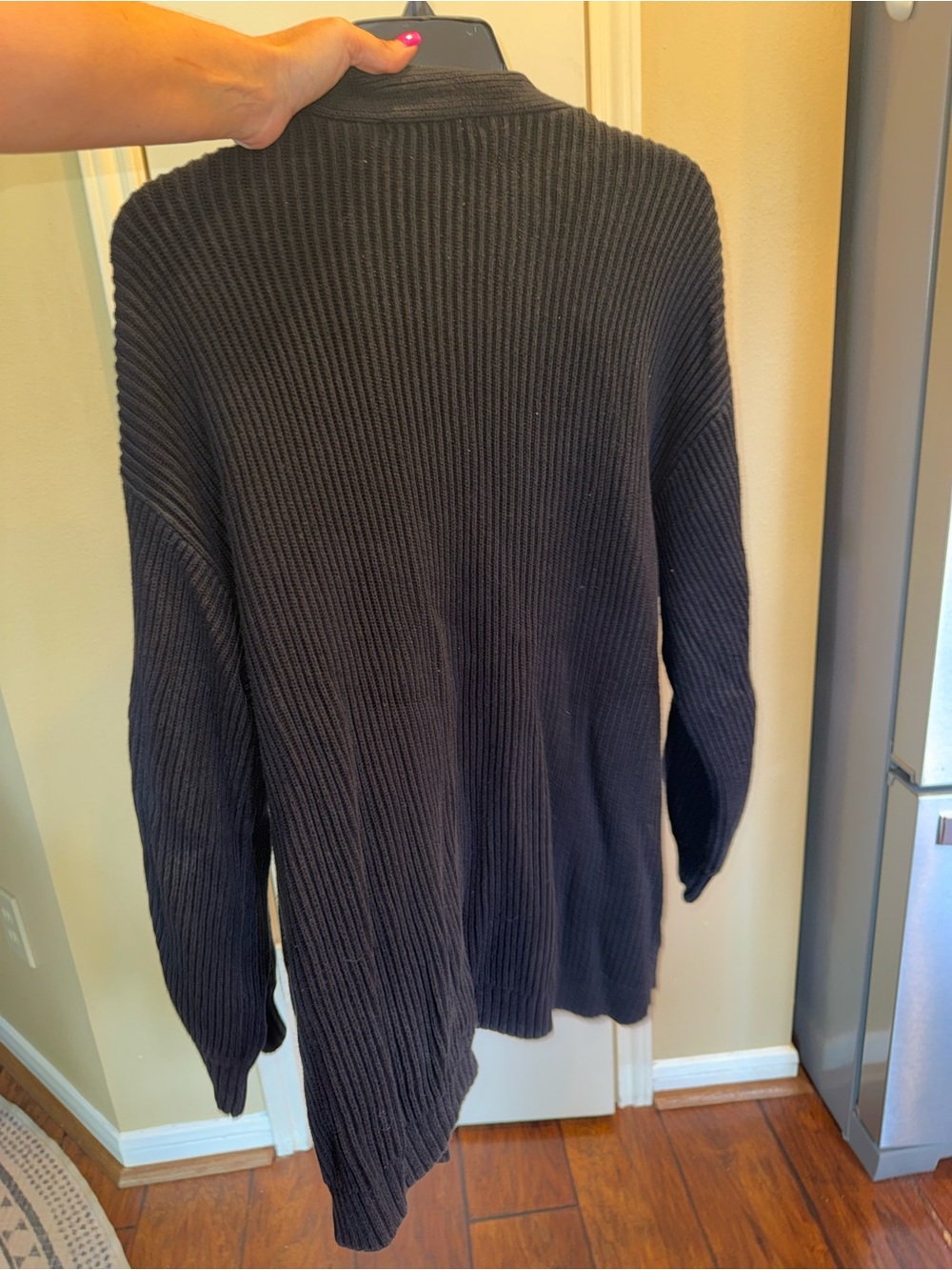 Quince 100% Organic Cotton Oversized Cardigan Black Ribbed Knit Sweater Large - Picture 4 of 10